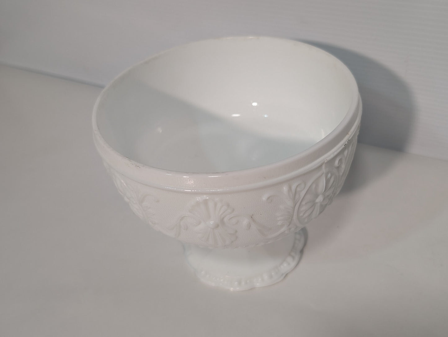 Vintage Indiana Glass Mid-Century Modern Milk White Glass Pedestal Compote Bowl