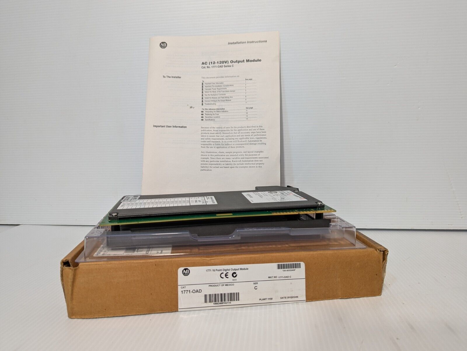 Surplus Open Allen Bradley 1771-OAD /C PLC-5 16-Pt 120VAC Digital Output Module