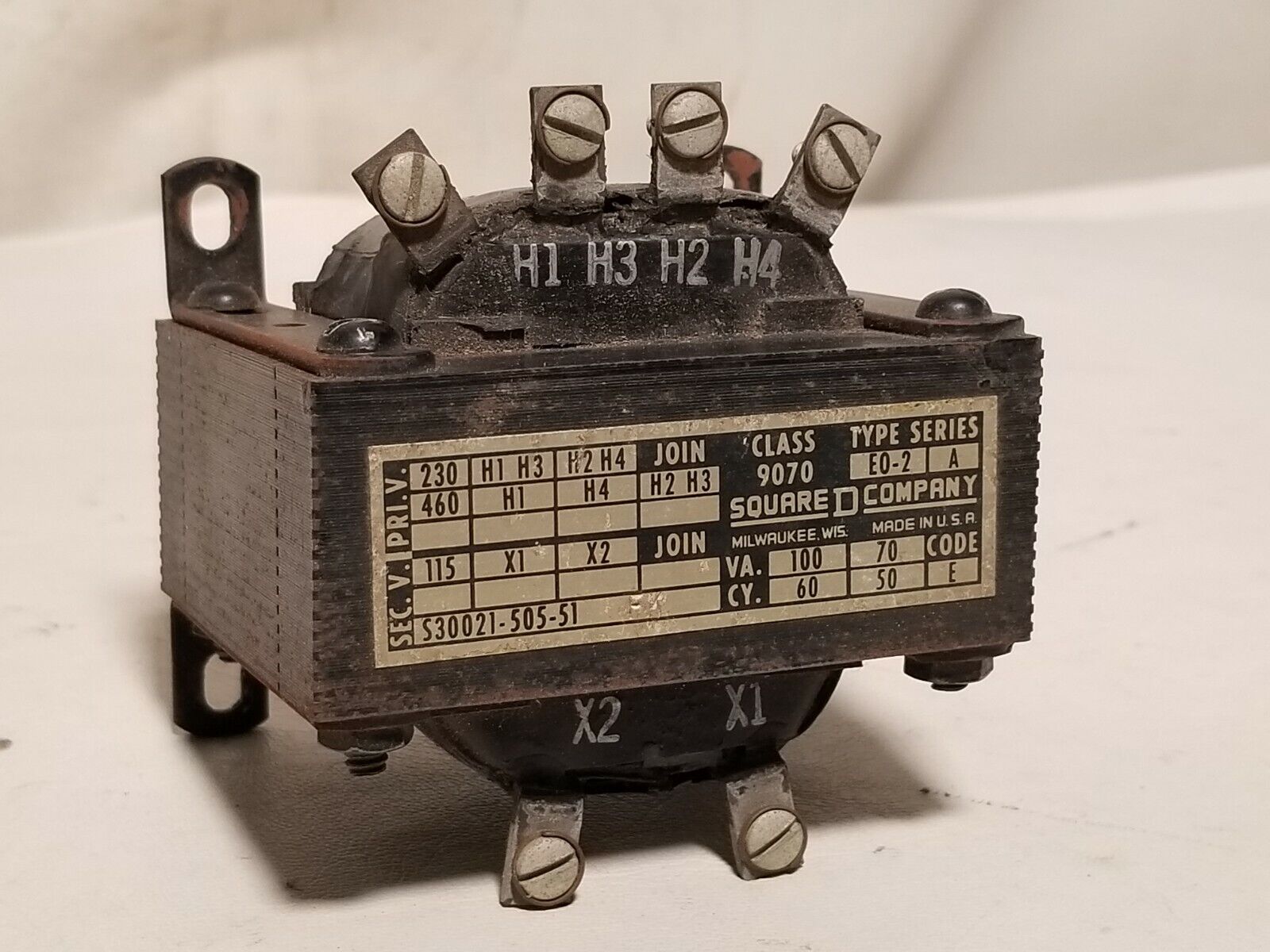 Square D 9070E0-2, ser. A, transformer, primary 230/460V, secondary 115V