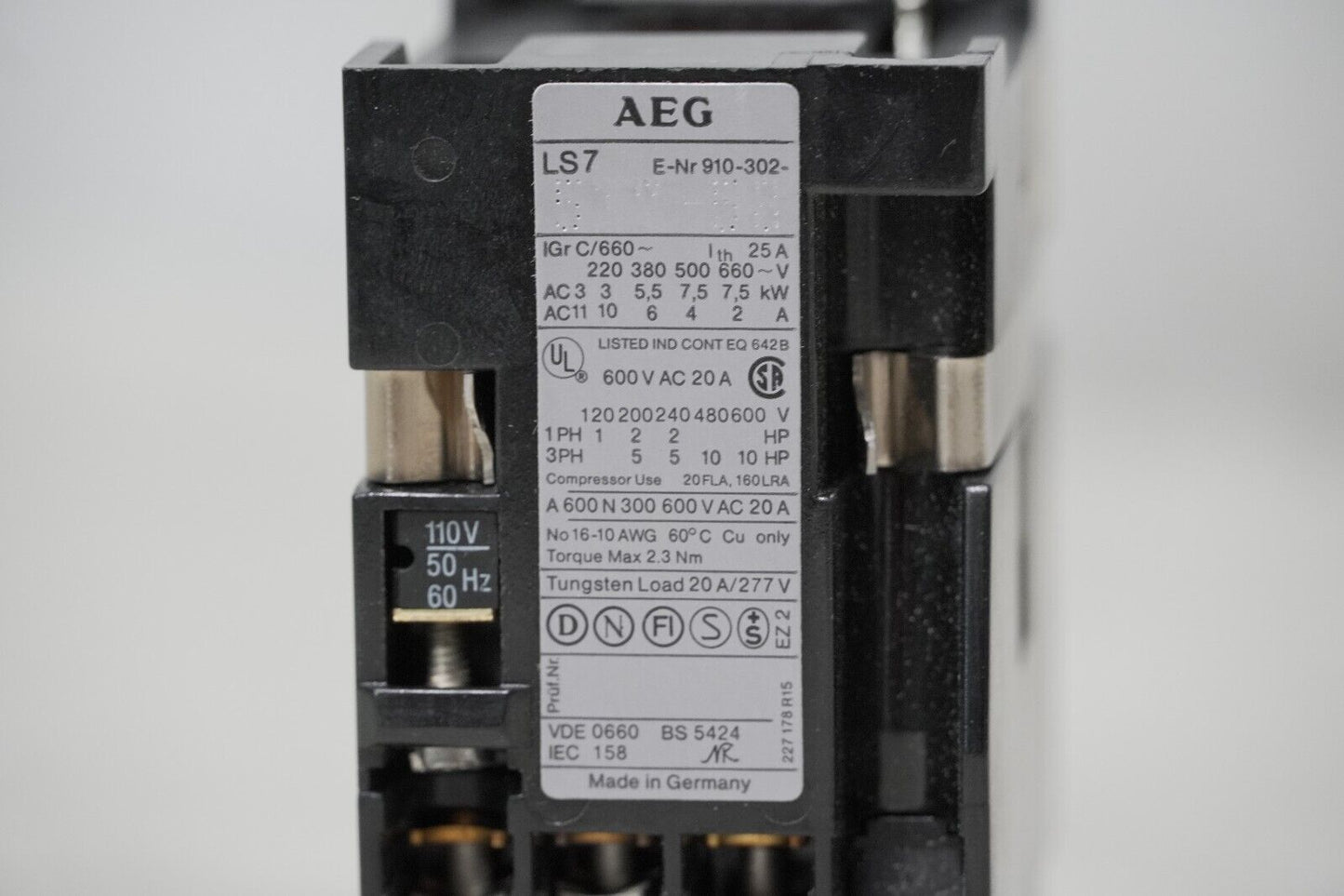 AEG Type LS7 22E Contactor 110VAC, 50Hz
