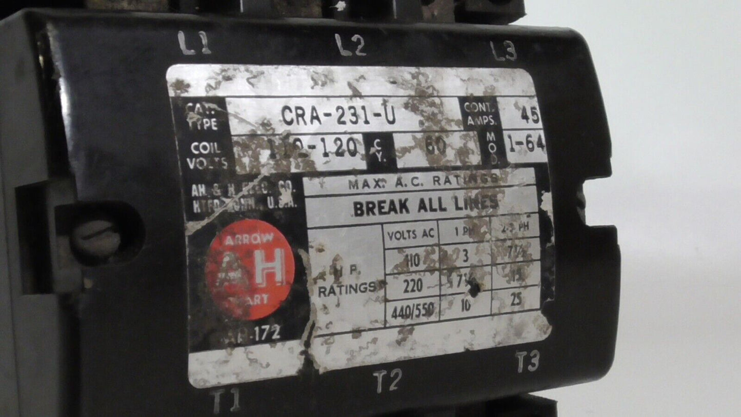 Arrow Hart CRA-231-U Motor Starter 110/120V 60Hz 45A