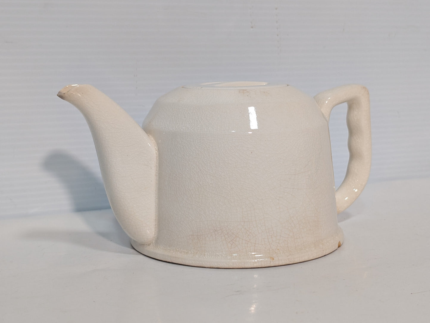 Vintage Mid Century Ceramic Stovetop Tea Pot Kettle Cream Crazing Crackle Lid