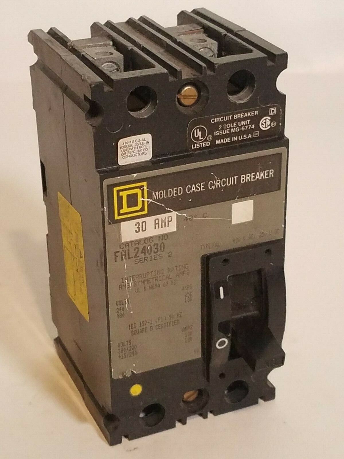 Square D FAL24030 Series 2 Circuit Breaker 2 Pole 30A 480VAC 250VDC