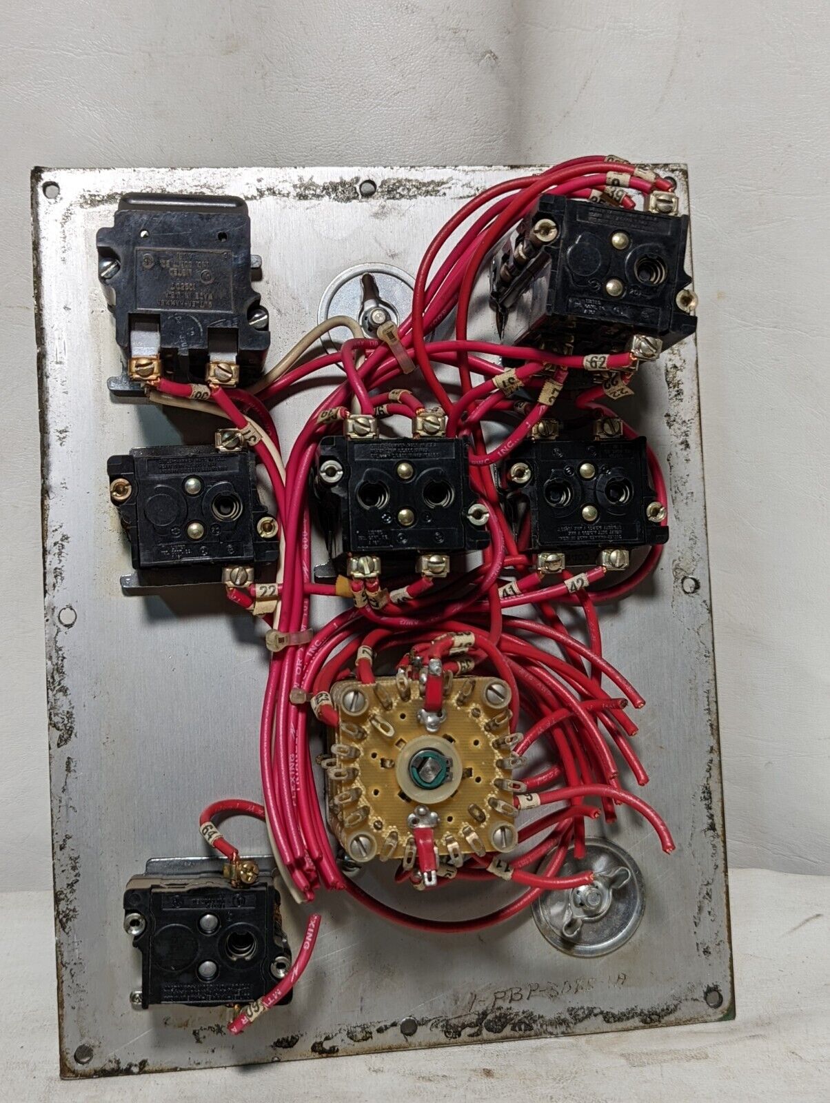 Motor control panel with pushbutton, rotary switches, indicator lights, keyed