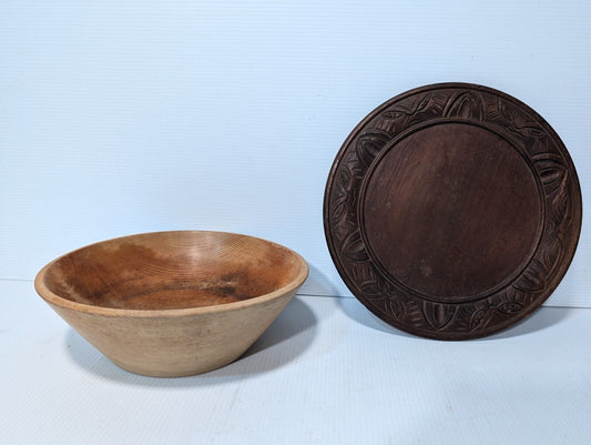 Traditional Wooden Plate and Bowl as pictured, not as shiny - Free Shipping