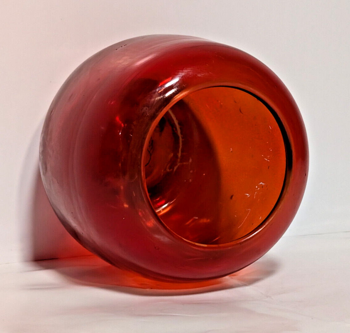 Vintage Poppy Red Round Oval Mid Century Modern Glass Vase, 1960s, Minimalist