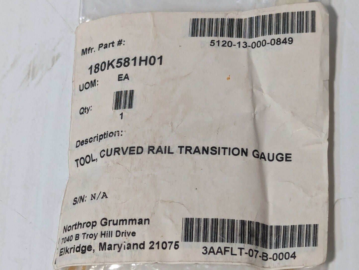 180K581H01 Curved Rail Transition Gauge Tool, 5120-13-000-0849 - Free Shipping