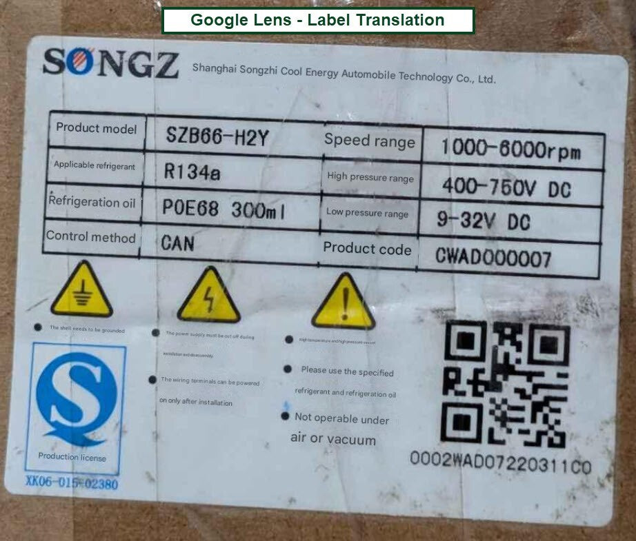 Songz SZB66-H2Y Electric Air Conditioning Compressor, 1000-6000rpm, R134A