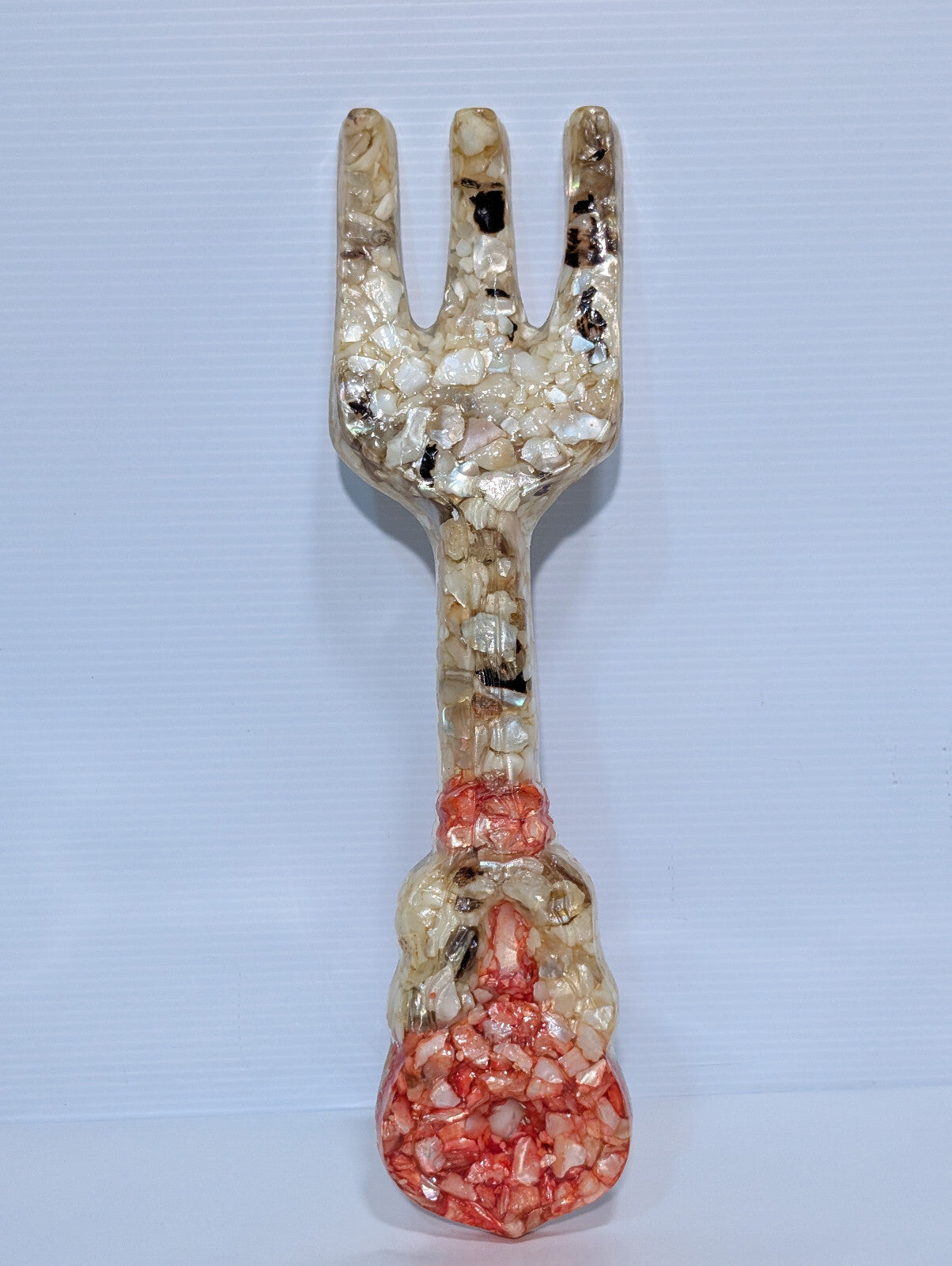Vintage Set Fork Spoon Wall Hanging Epoxy Shell Mother of Pearl Resin Art 15.5"