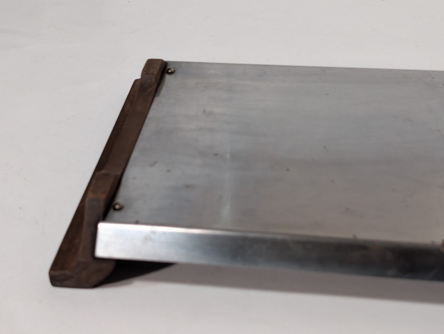 Vintage MCM Stainless Steel Serving Tray with Wooden Handles, 7-3/4" x 19"