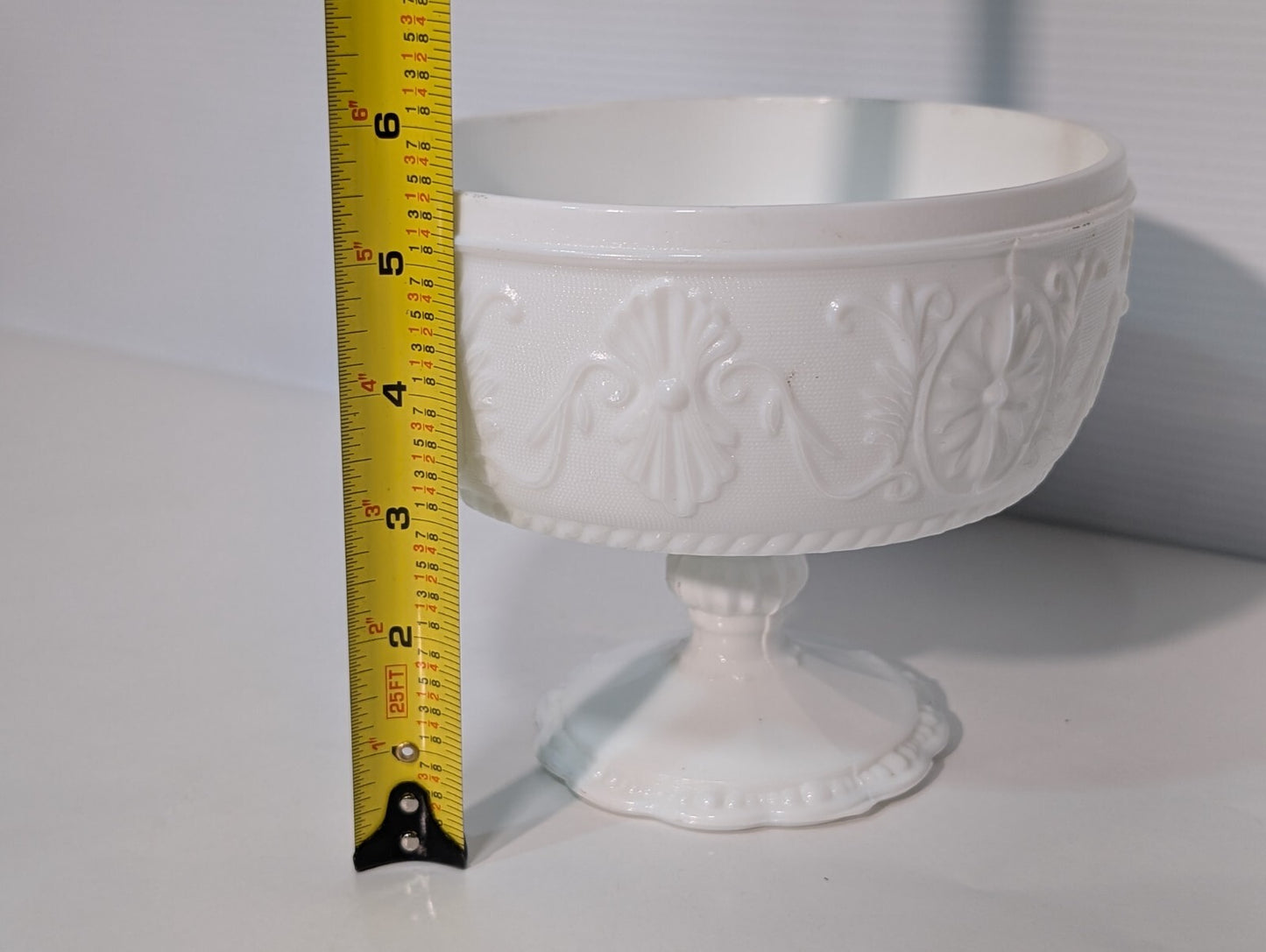 Vintage Indiana Glass Mid-Century Modern Milk White Glass Pedestal Compote Bowl