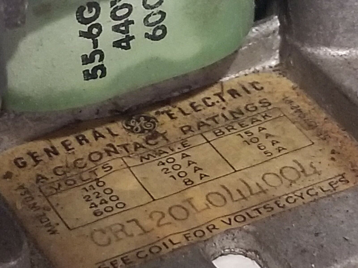 General Electric CR120L044004 Industrial Relay 55-6G 4 440V 60Cy