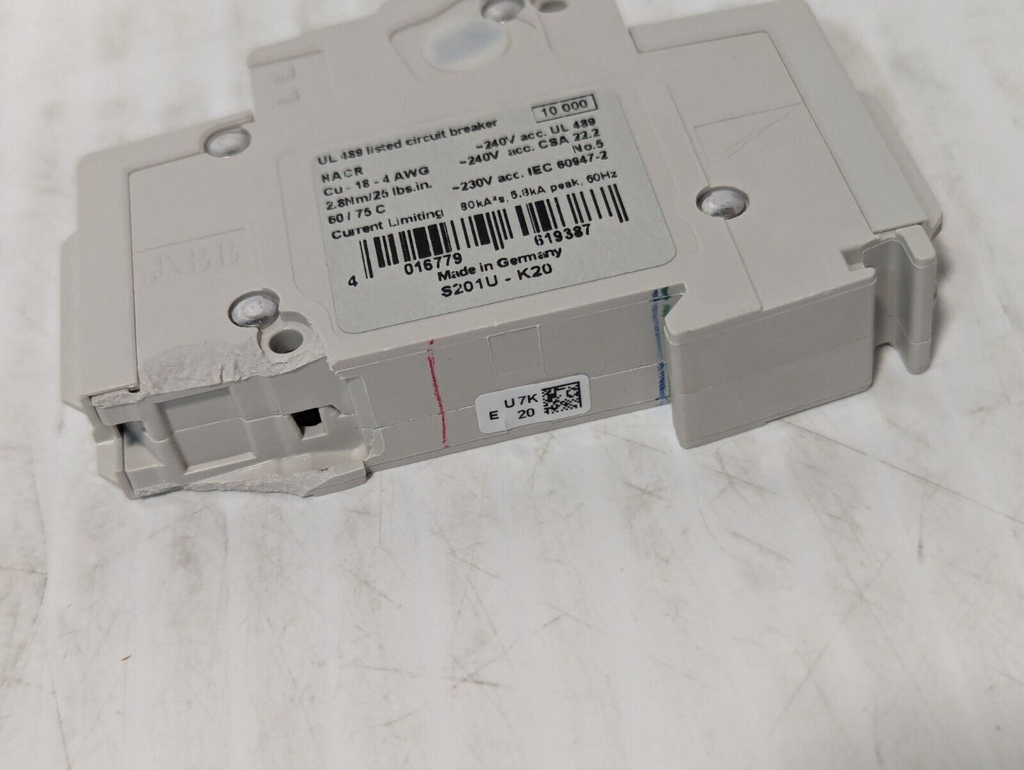 ABB S201U-K20 Circuit Breaker, 20A, 240VAC, 1-Pole - Free Shipping