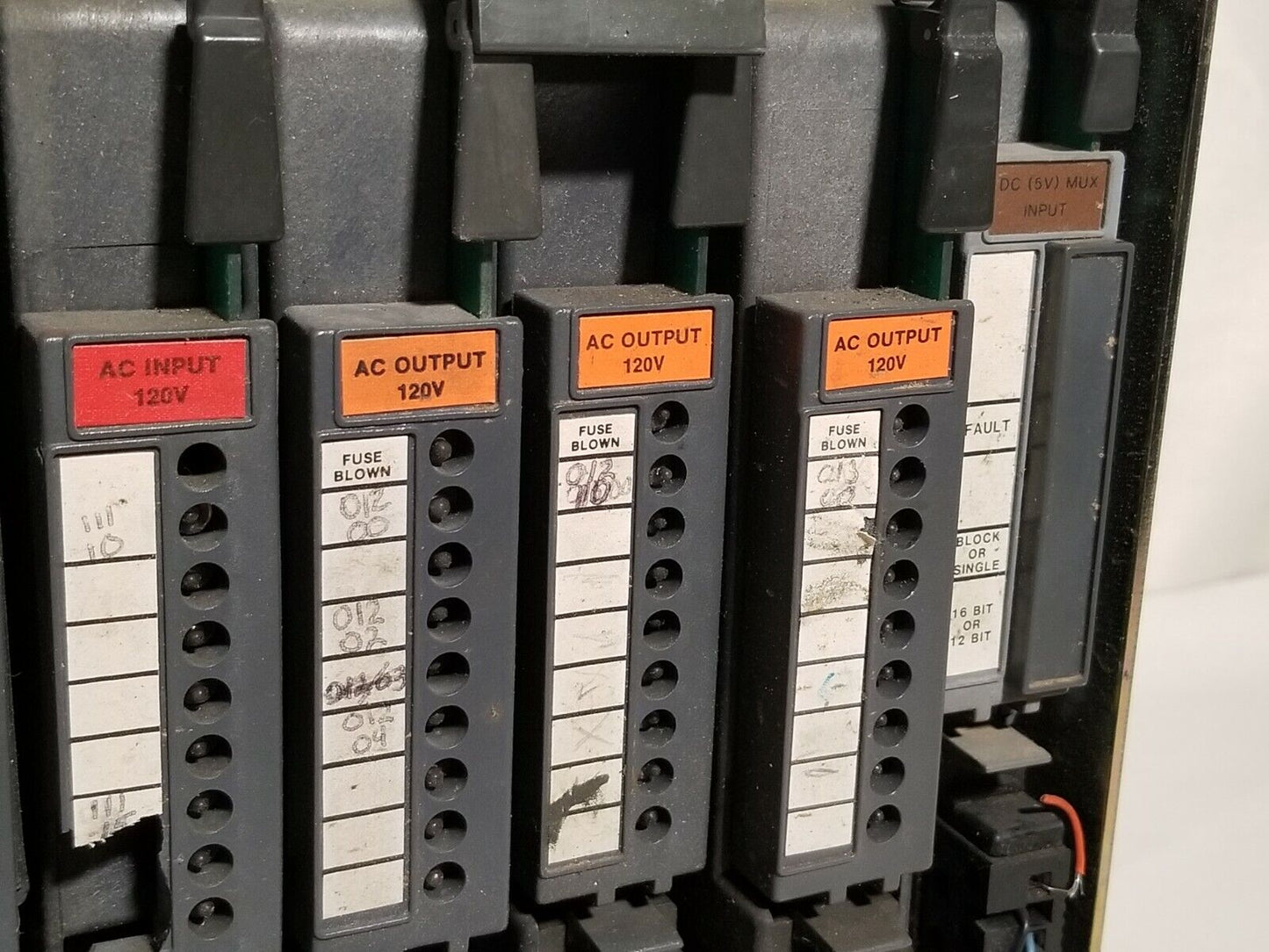 Allen Bradley 8 slot I/O PLC chassis, cat. no. 1771-A2B, with 8 cards, 120V