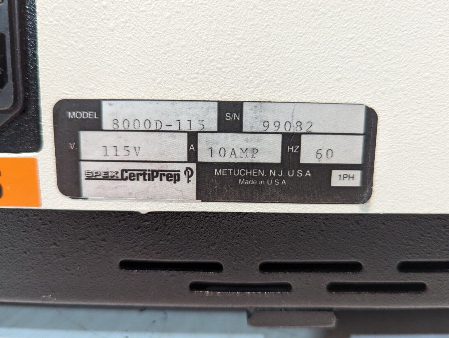 SpexCertiPrep 8000D-115 Mixer/Mill, High-Energy Ball Mill, 115v @60Hz, 1725rpm