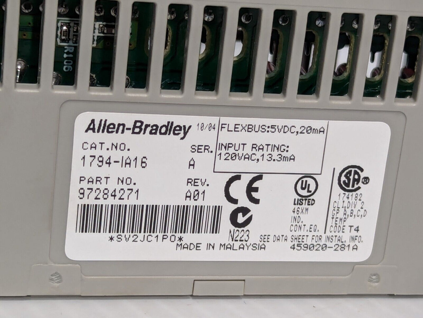 Allen Bradley 1794-IA16 SER A Flex I/O 120VAC Input Module 1794IA16 - Free Ship