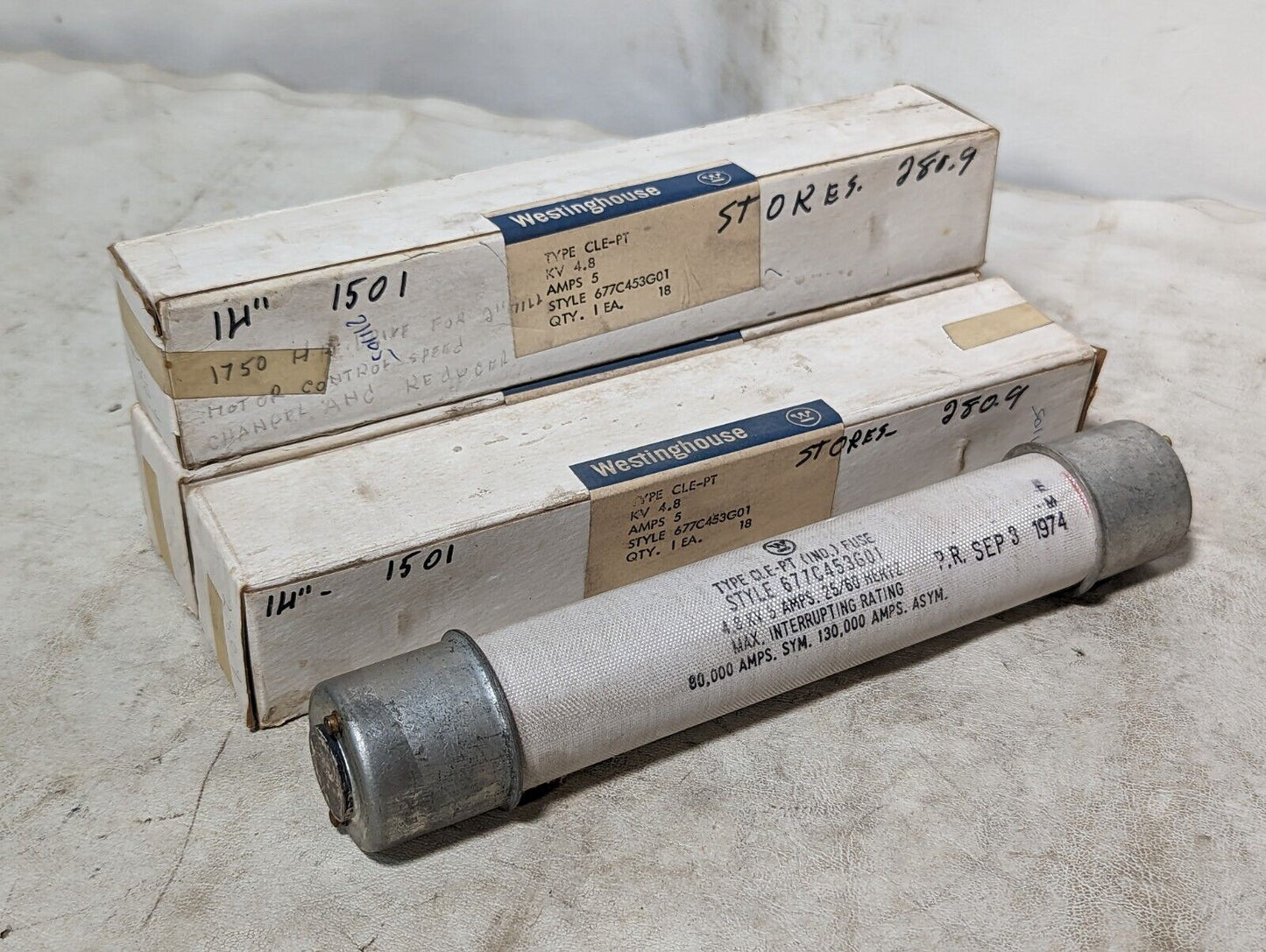 Westinghouse 677C453G01 fuse, type CLE-PT, 4.8kV, 5A