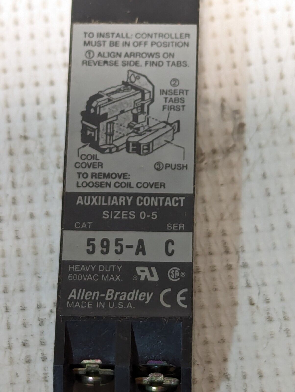 Allen Bradley 595-A Heavy Duty Size 0-5 Auxilary Contact - Free Shipping
