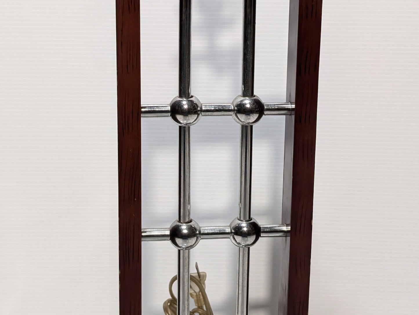 1970's/ 80's Vintage, Brutalism, MCM, Rectangular Table Lamp Wood Chrome Spheres