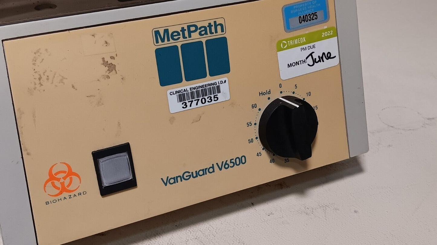 VanGuard V6500 centrifuge, 3400RPM, 110VAC, 60Hz, 0.95A, model 6500