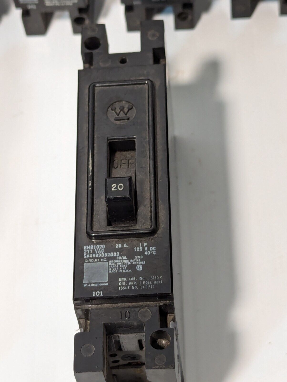 Lot of 6 Westinghouse EHB1020 Molded Case Circuit Breaker, 20 Amp, 277 Volt, 1-P