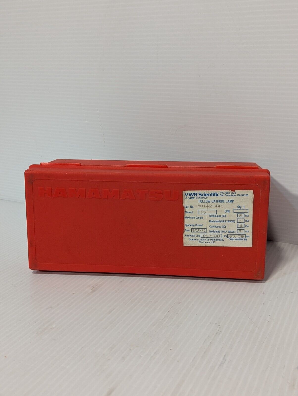 VWR 58142-441 Pb Lead Atomic Absorption Hollow Cathode Lamp