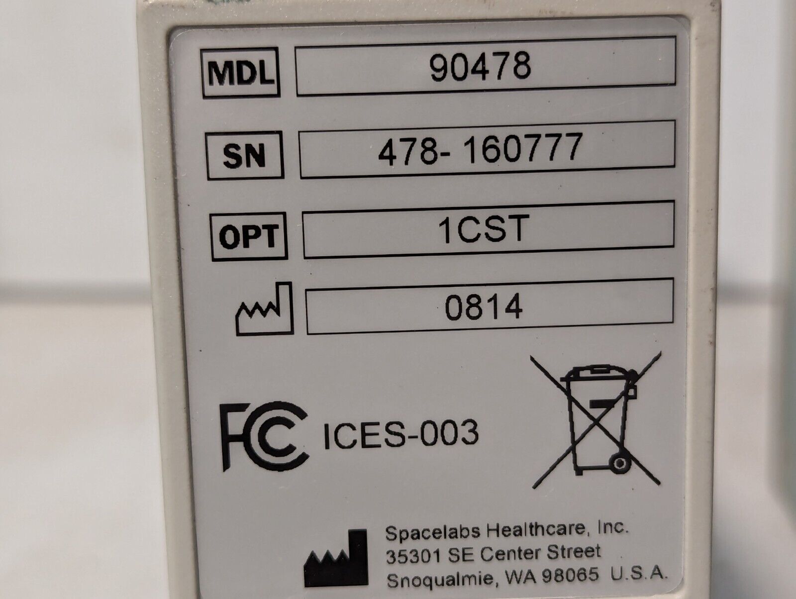 SpaceLabs 90478 1CST Patient Monitor Module - Free Shipping