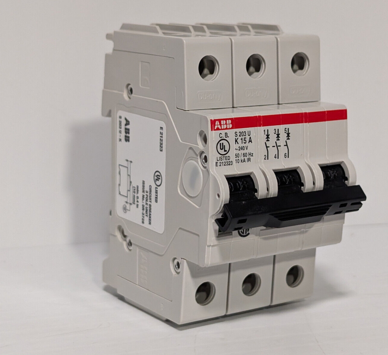 ABB S203U-K15 Circuit Breaker, 3-Pole, 15A, Made in Germany, E212323, 162K859H01