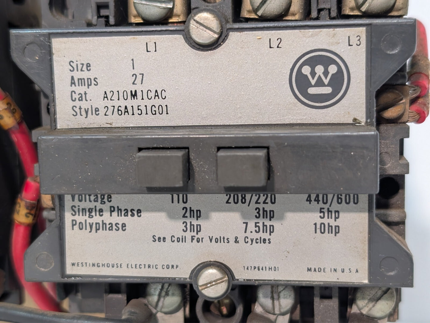 Westinghouse A210M1CAC Size 1 Motor Starter / Overload Relay Single + Polyphase