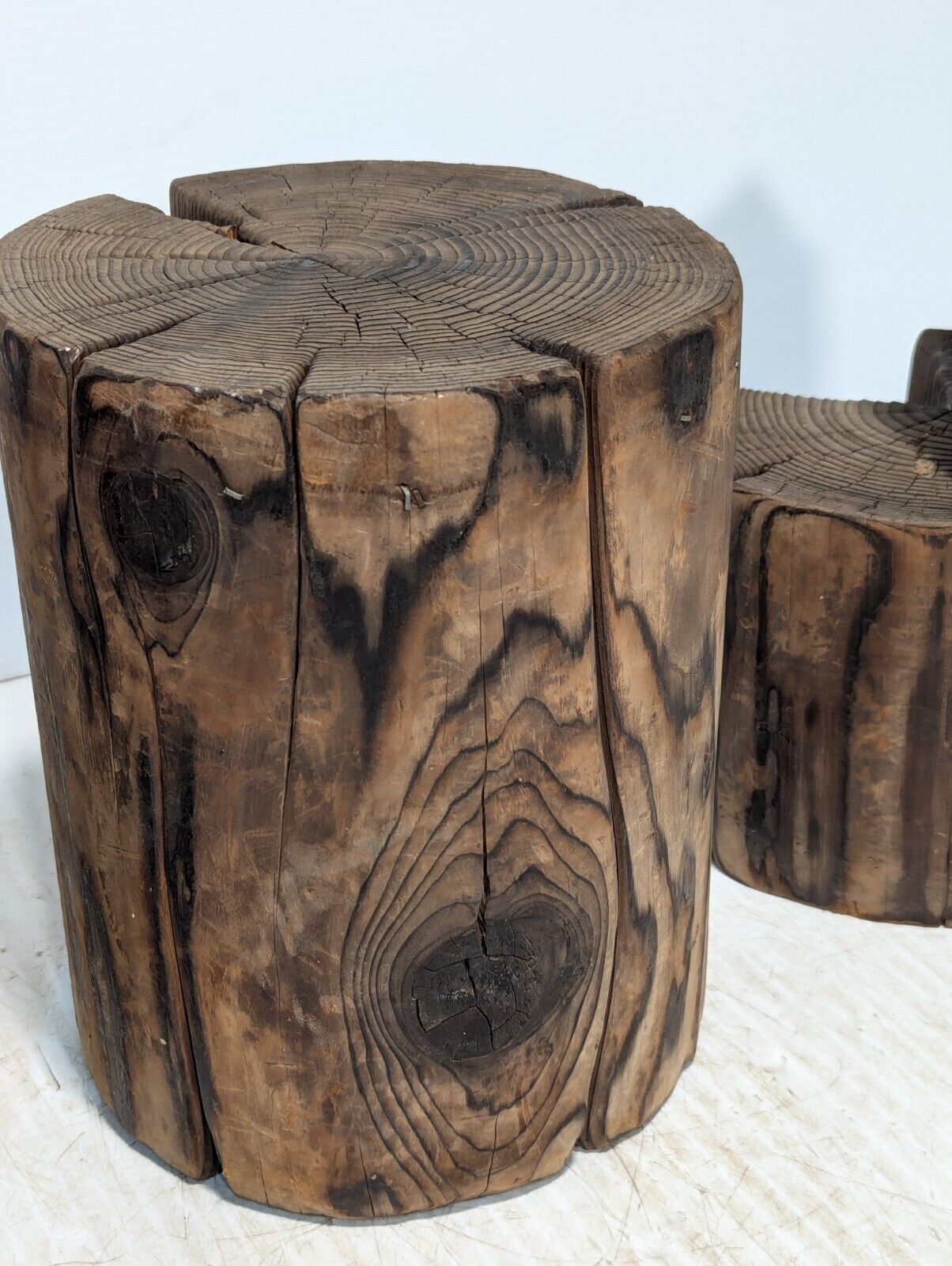 3 Piece Rustic Log Stools \ Tables, Beautifully Weathered - Free Shipping