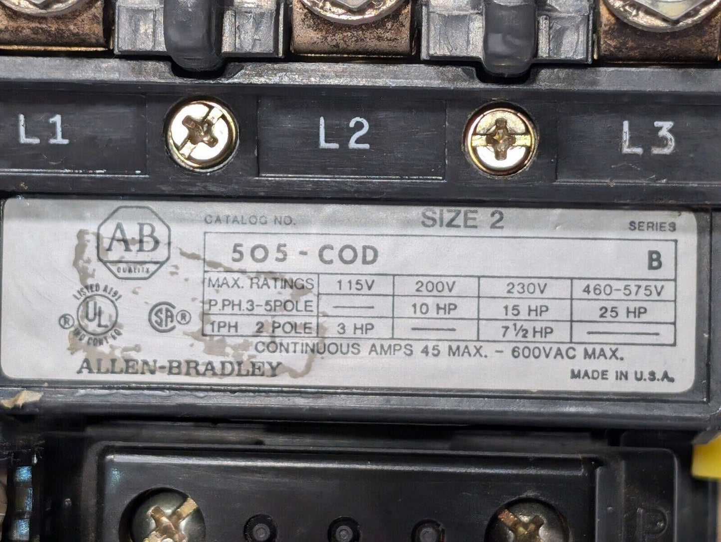 Allen Bradley 505-COD NEMA Size 2 Reversing Starter Coil Voltage 115-120V 60Hz