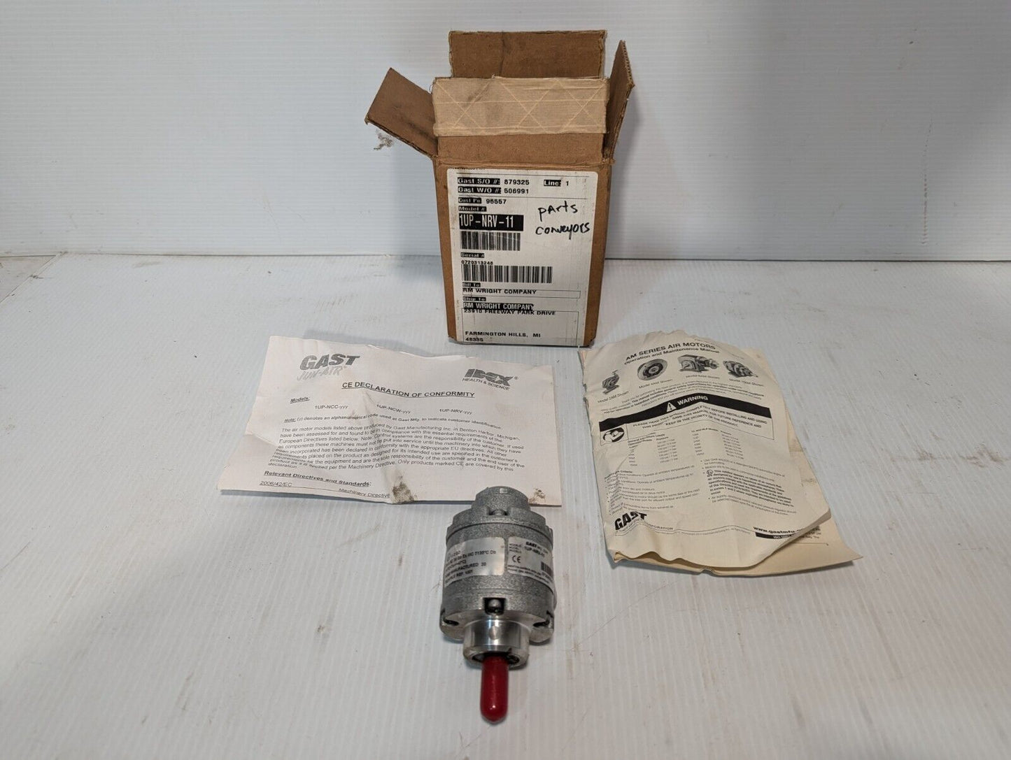 Gast 1UP-NRV-11 Lubricated Air Motor 81.22 PSI .42 HP .68Nm T - Free Shipping