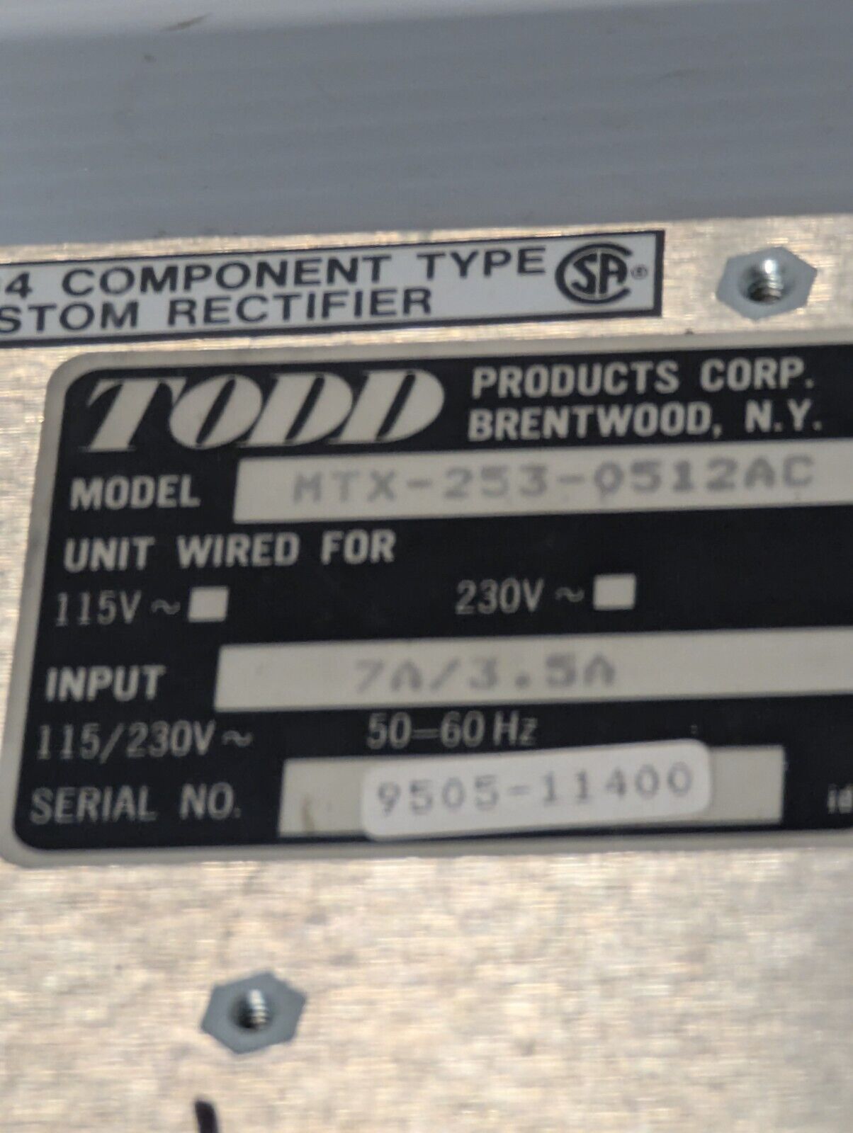 Todd MTX-253-0512AC Power Supply with Cover **FOR PARTS **