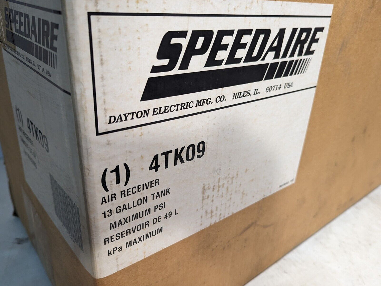 Dayton 4TK09 Speedaire air receiver 13 gallon tank