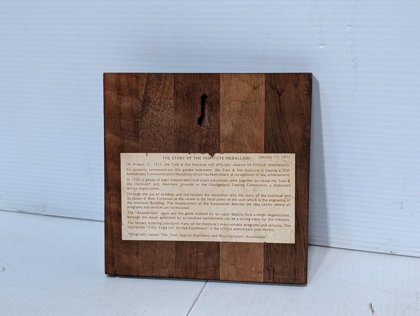 Vintage 50th Anniversary Tool and Die Institute Memorial Plaque - 50 Years Old!