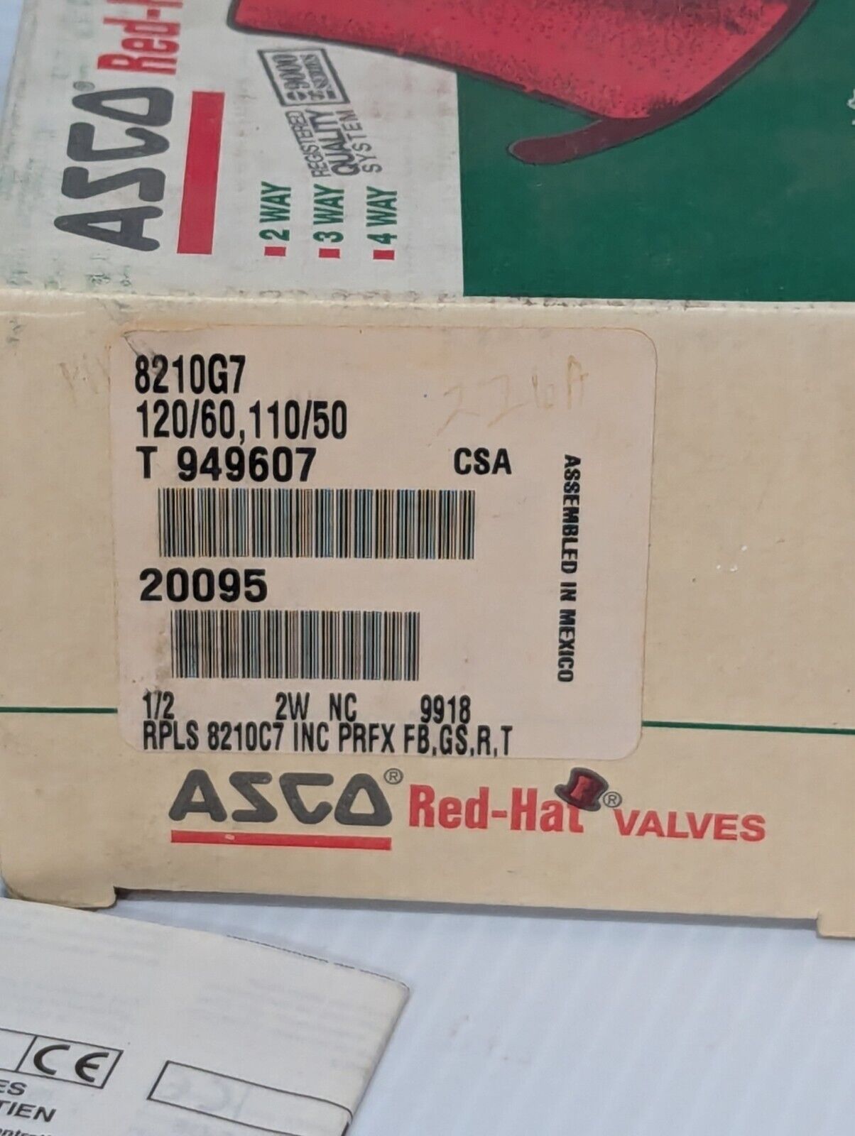 ASCO 8210G7 solenoid valve, 5-300 PSI WOG, 1/2 in, 110/120VAC - Free Shipping