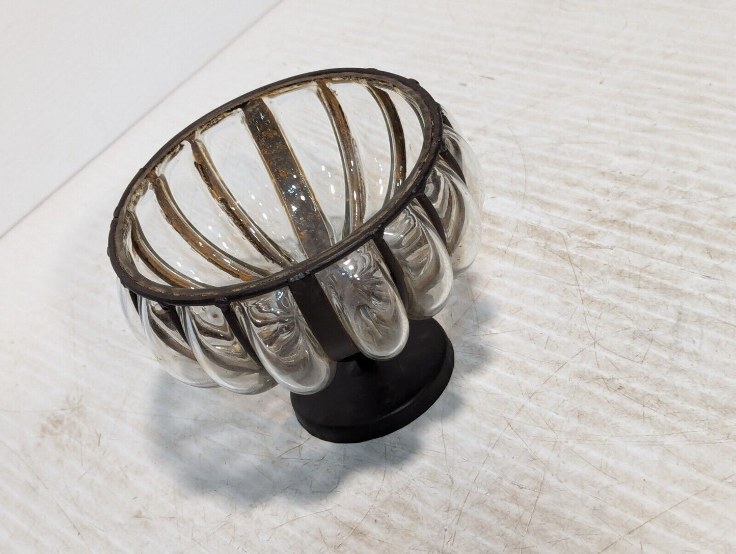 Set of 3 Rare Vintage Brutalist, Metal Caged Blown Glass Vases - Free Shipping