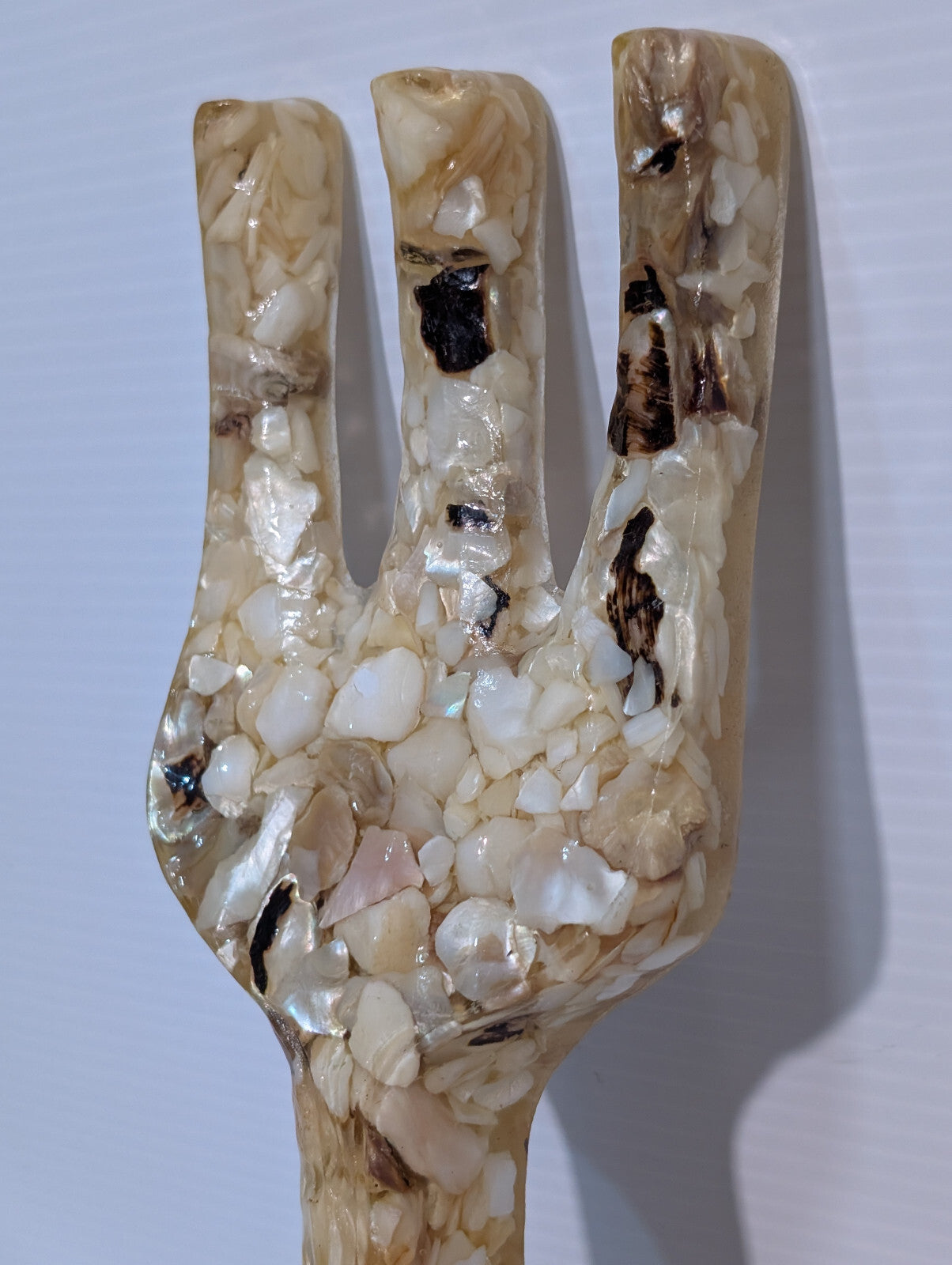 Vintage Set Fork Spoon Wall Hanging Epoxy Shell Mother of Pearl Resin Art 15.5"
