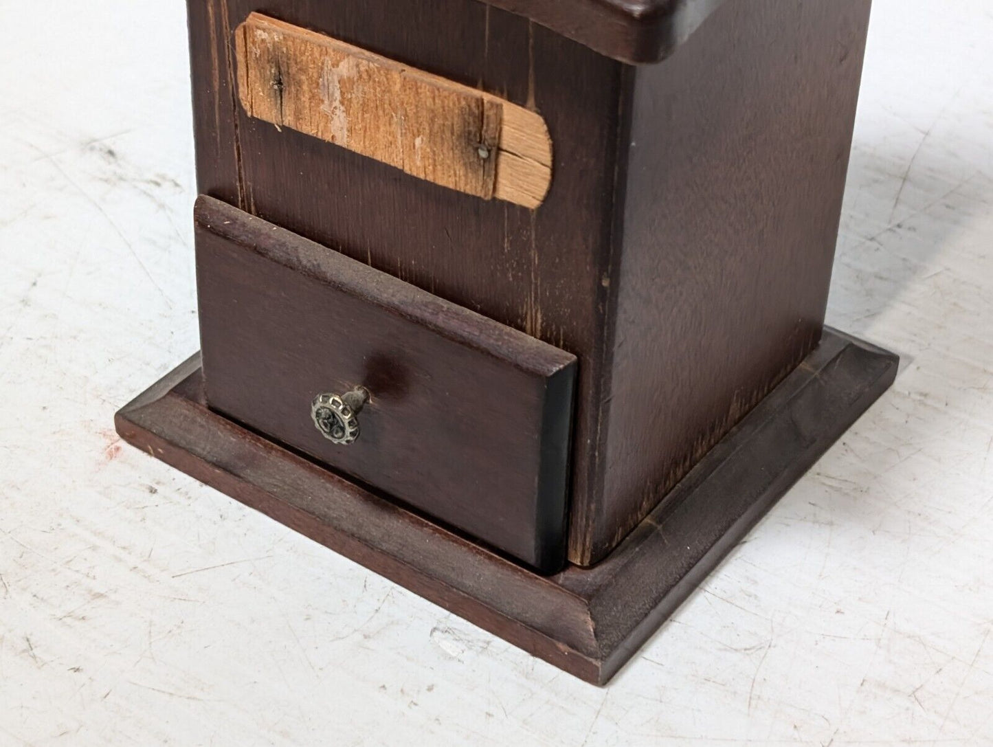 Vintage wood and cast iron manual coffee grinder as pictured with little drawer