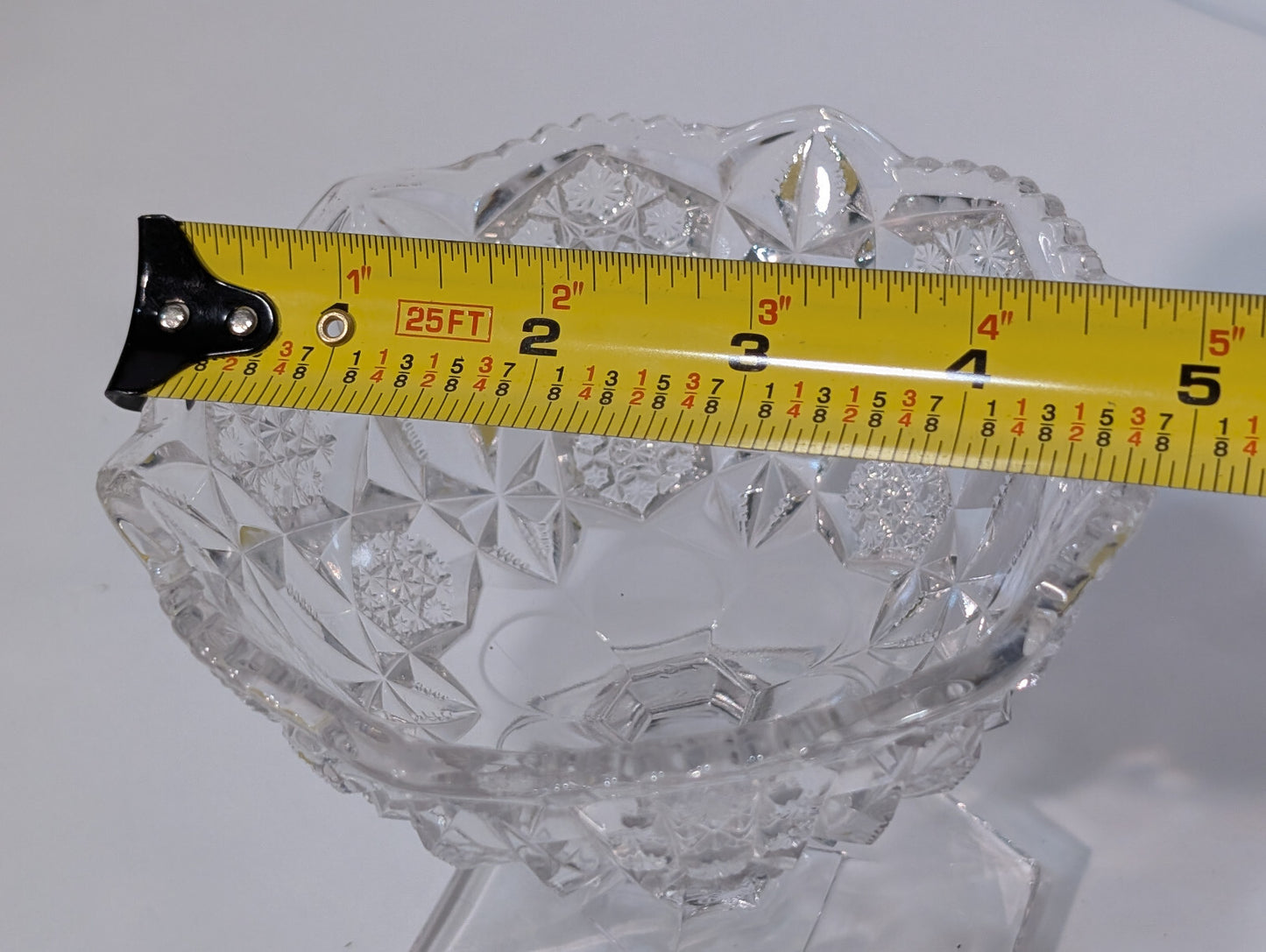 Vintage Clear Glass Crystal Candy Dish Snowflake Pattern Hexagon Pedestal Base