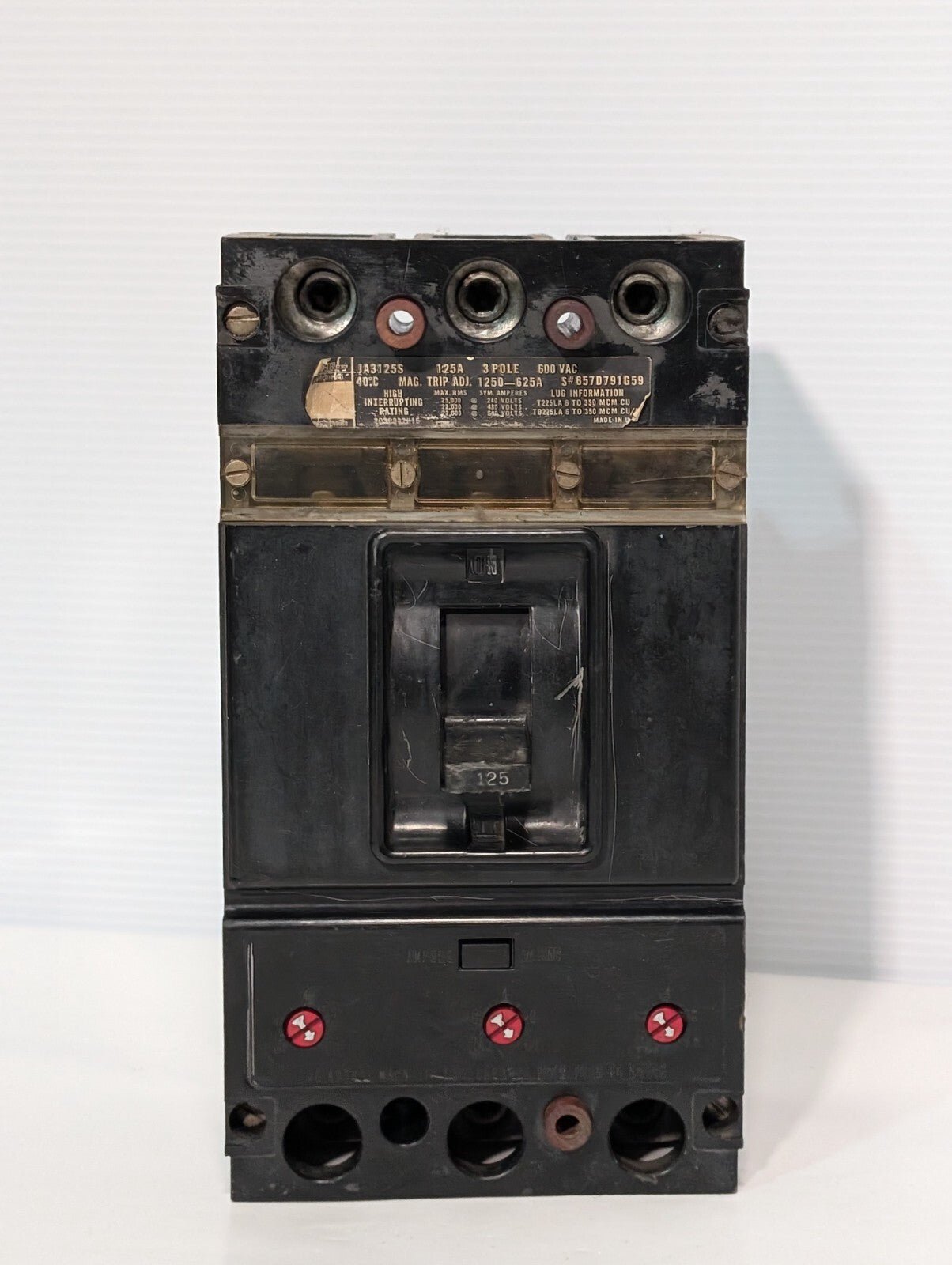 Westinghouse JA3125S Molded Case Circuit Breaker, 125A, 600vac, 3 Pole