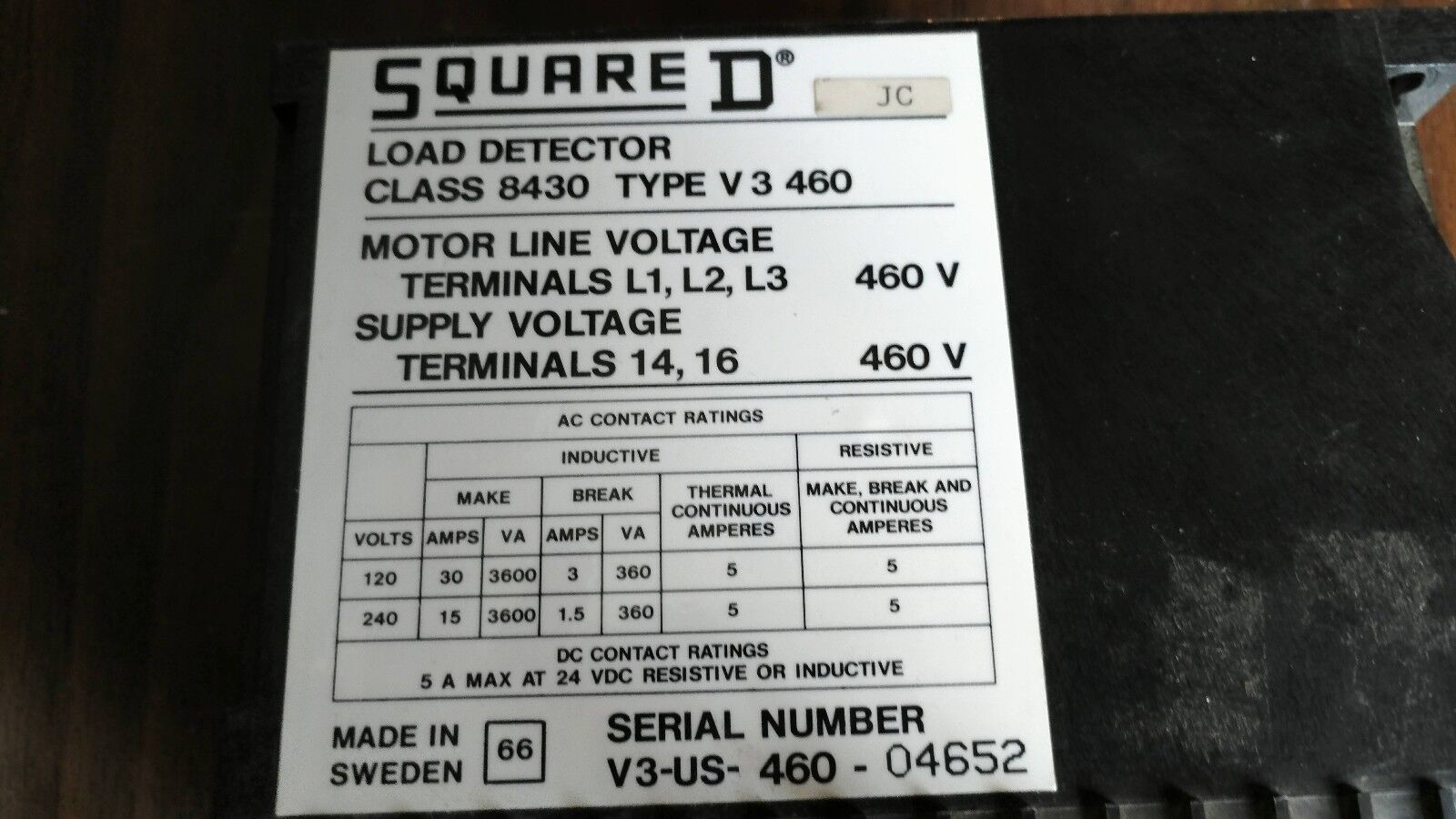Square D Load Detector Class 8430 Type V 3 460