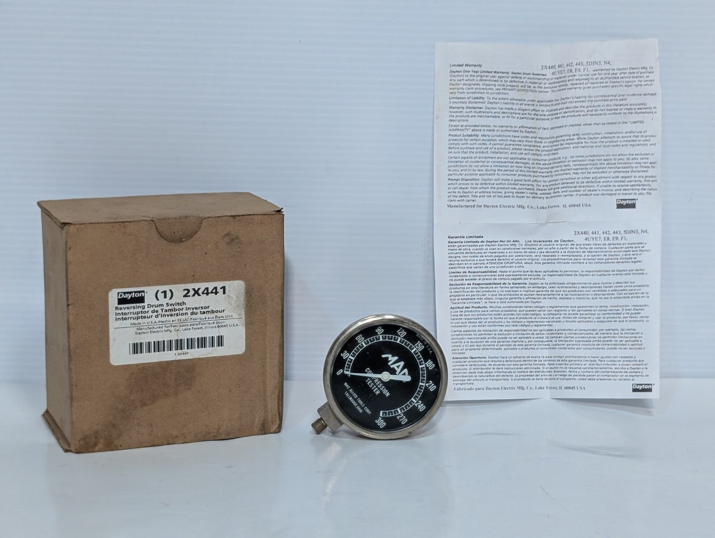 Used Mac Tools 22572-1 Compression Tester Meter Gauge 0-300 PSI Max
