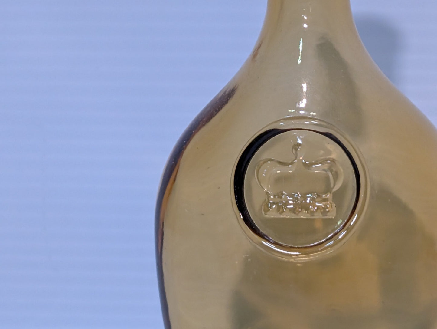 Vintage Wheaton Light Amber Glass Bottle Embossed Crown Medallion 5.5" Tall