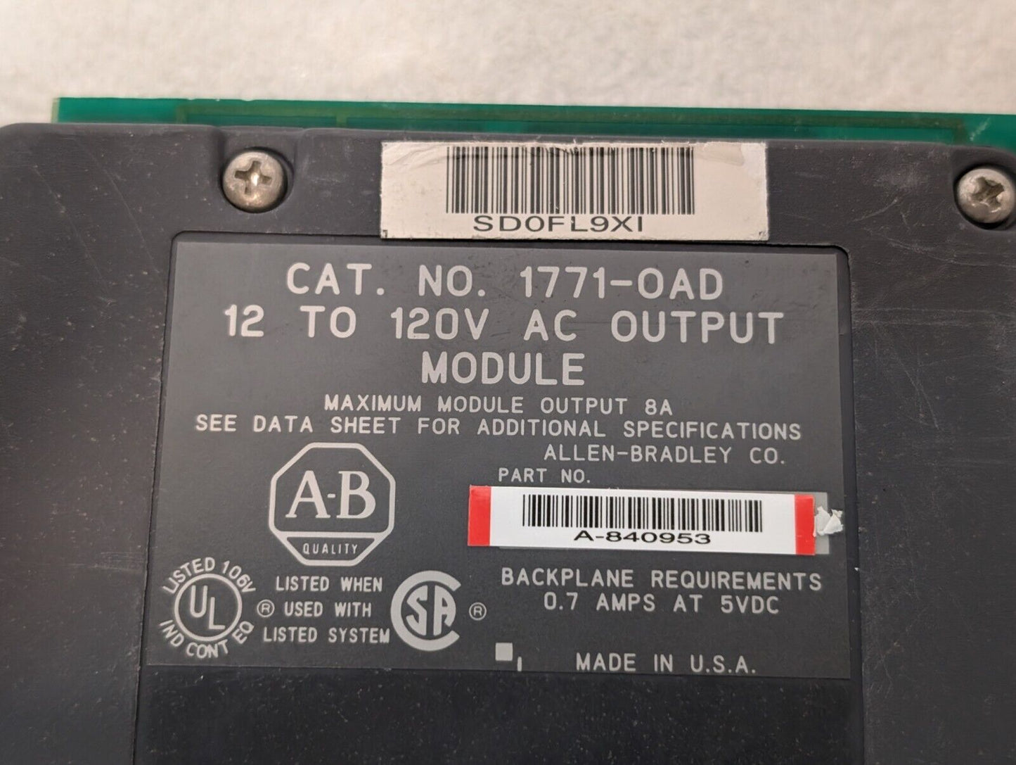 Allen Bradley 1771-OAD Digital Output Module ,PLC-5, 16-Outputs, 120VAC
