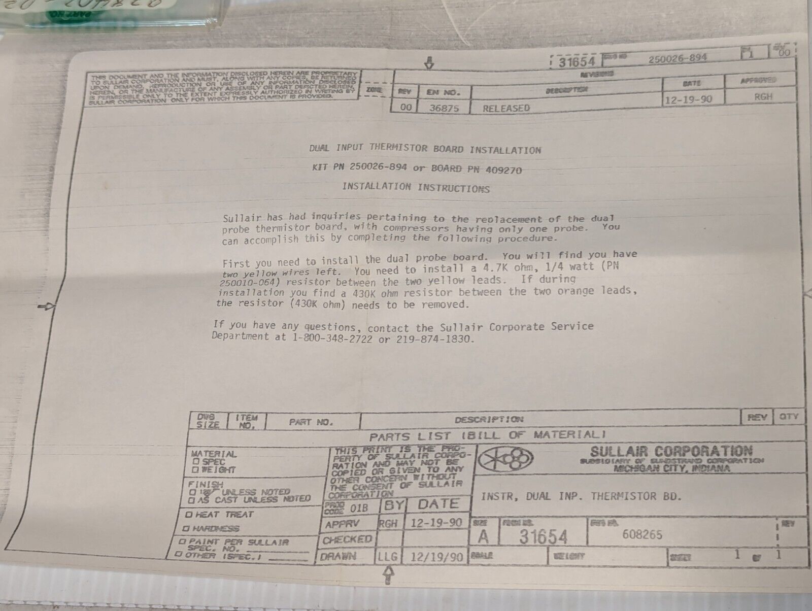 Sullair 250026-894 temperature controller circuit board kit - Free Shipping
