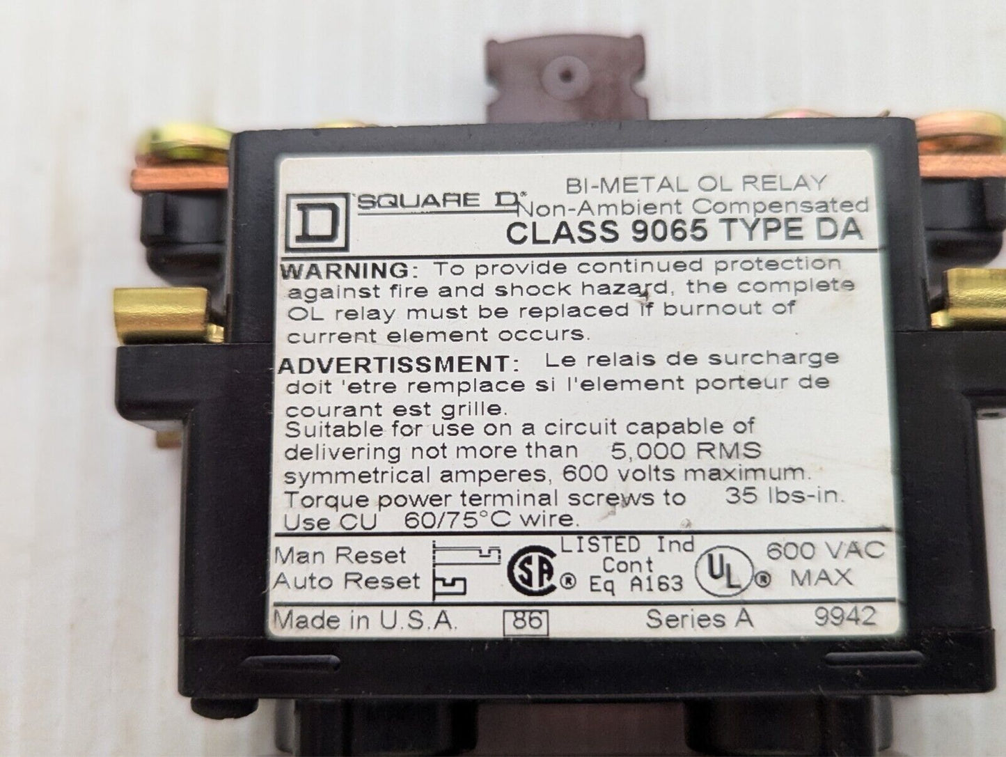 Square D 9065 DA Thermal Overload Relay - Free Shipping+Returns