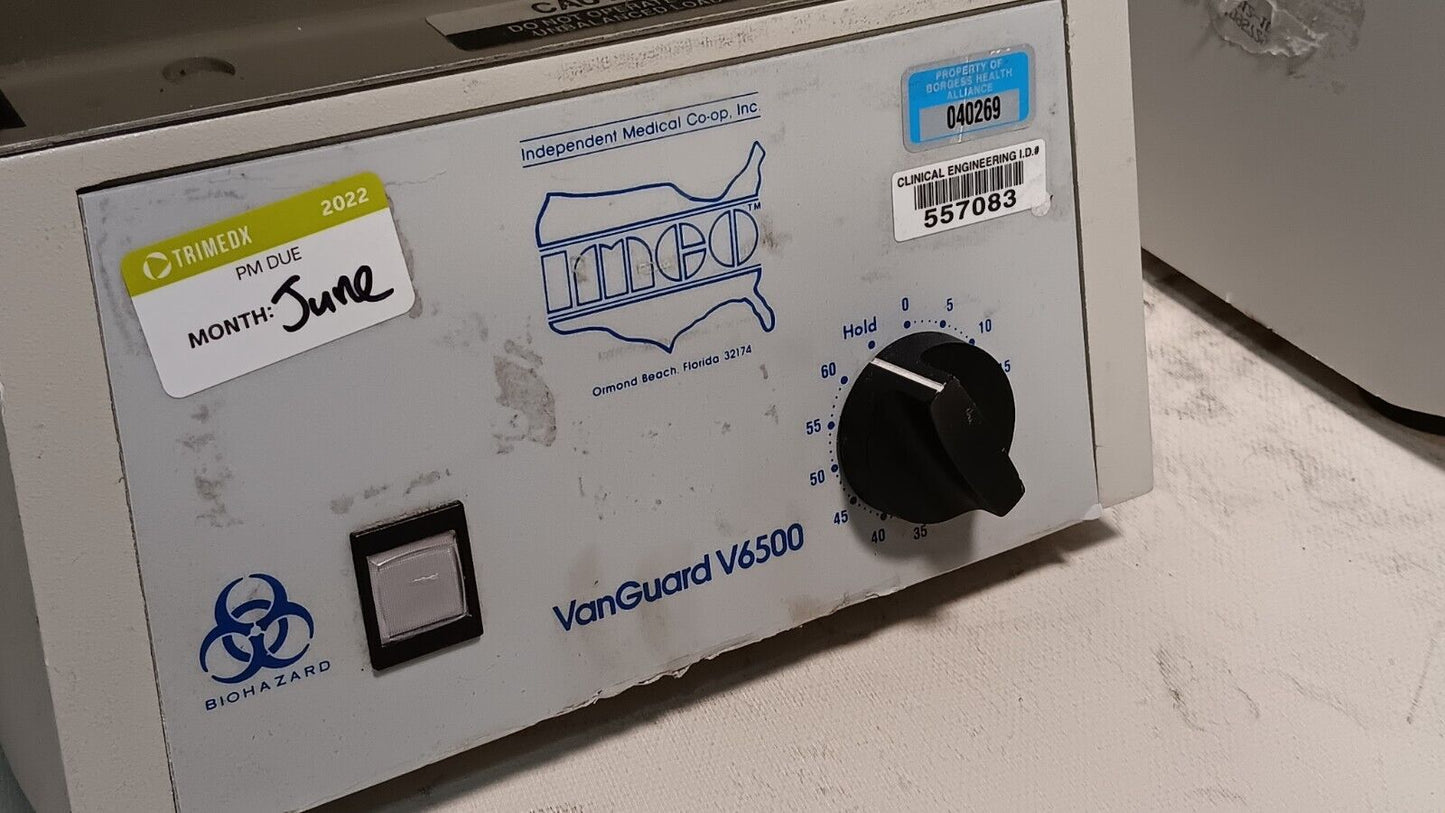 VanGuard V6500 centrifuge, 3400RPM, 110VAC, 60Hz, 0.95A, model 6500