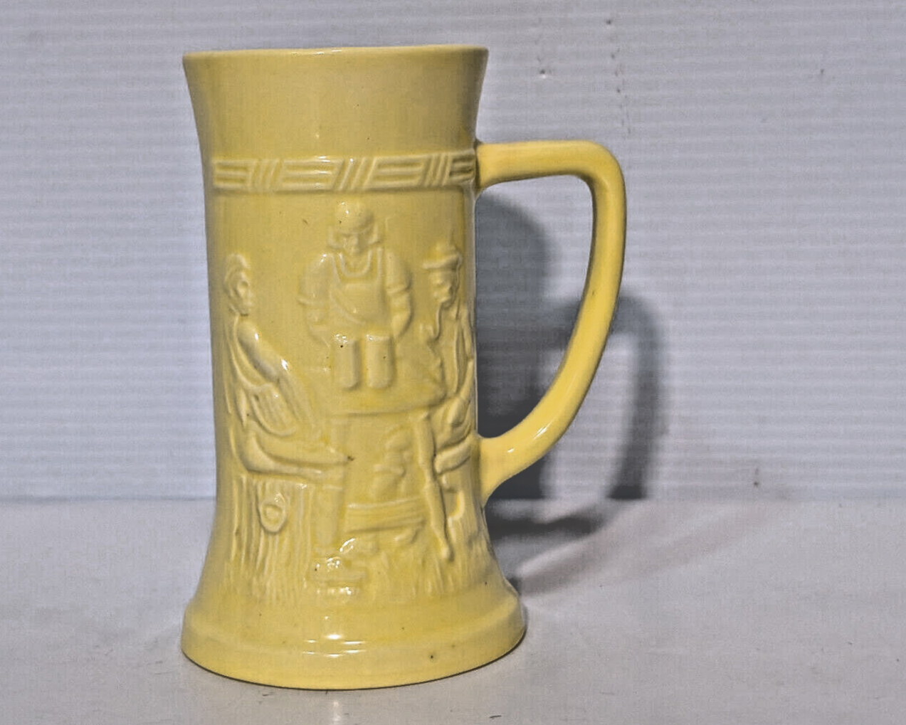 Vintage Yellow Glazed Beer Stein Coffee Mug Pub Federal Milk Glass