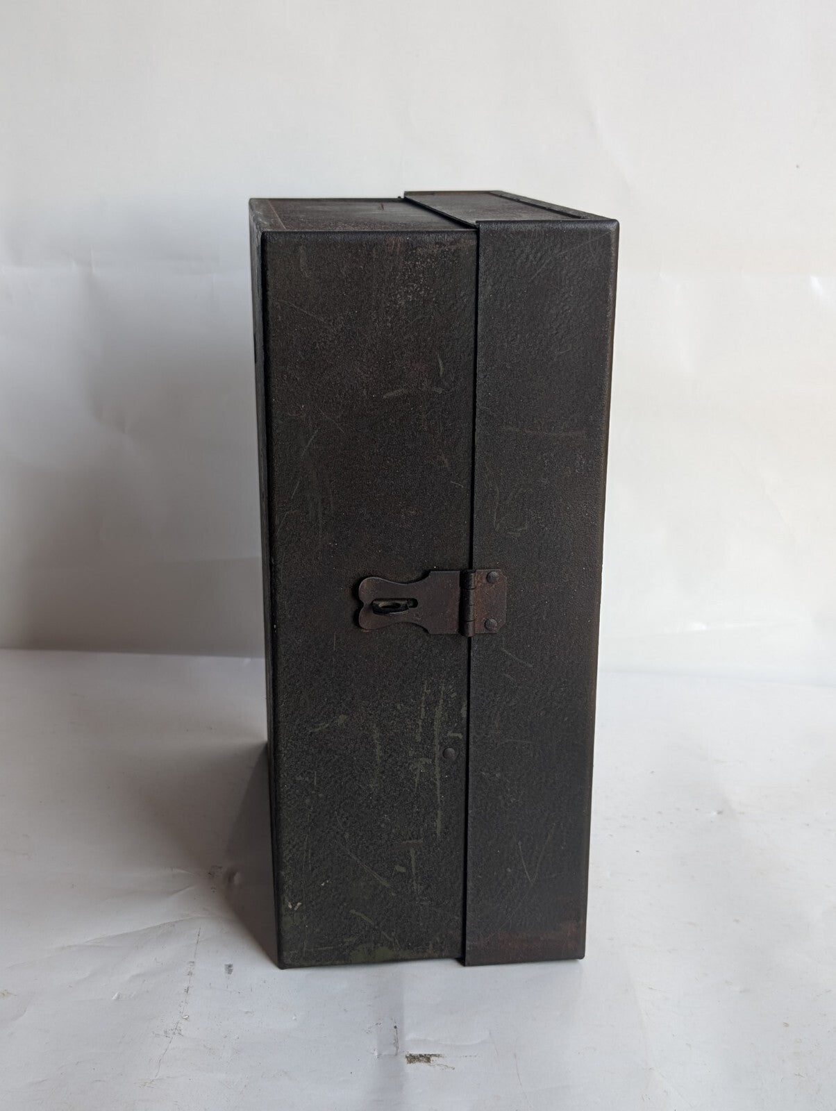 Vintage Metal Cabinet Storage Box with Flap Fold-out, Latch, Shelving